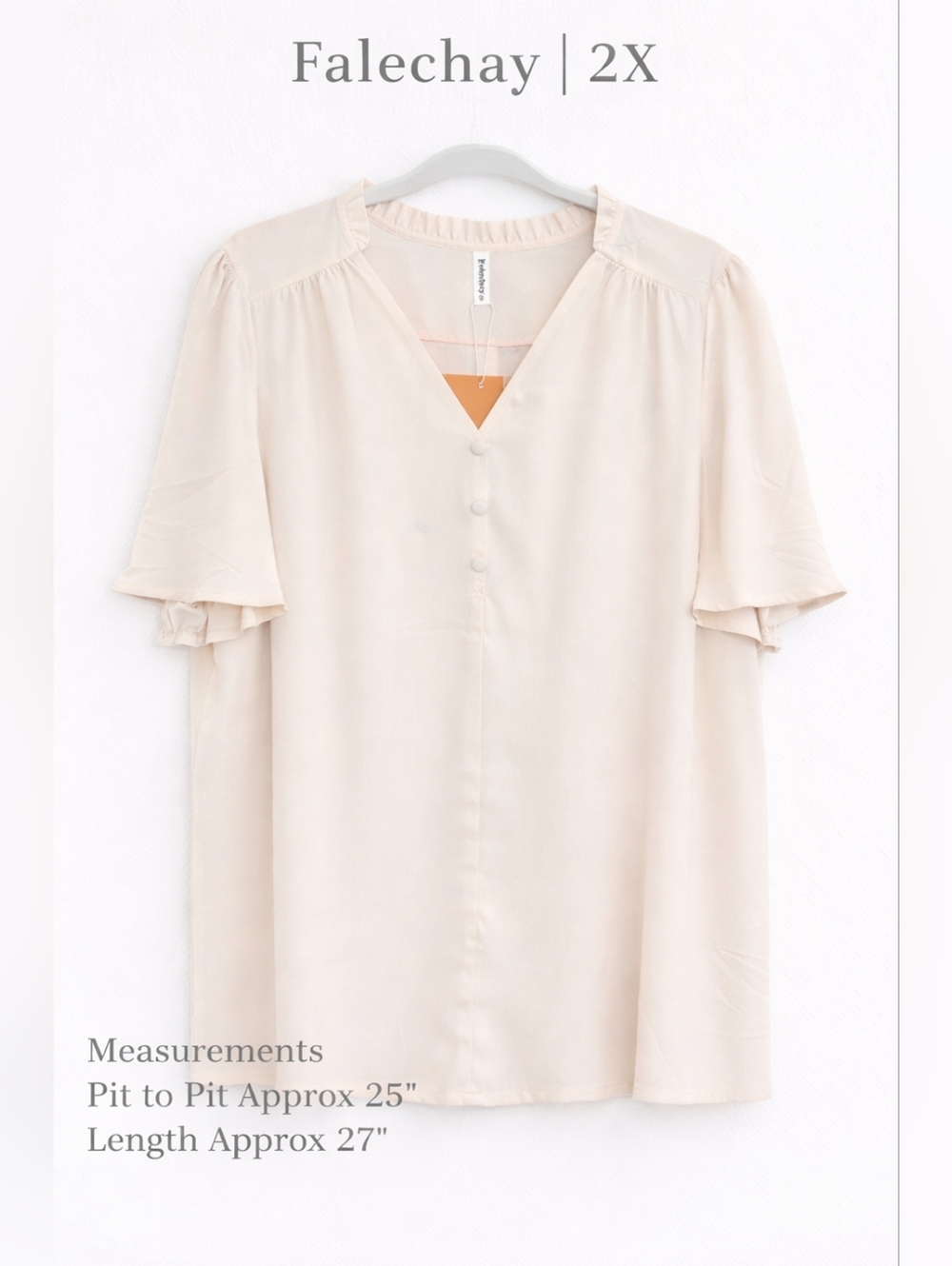 Falechay Flutter Sleeve Blouse 2X | Elegant V-Neck Button Front